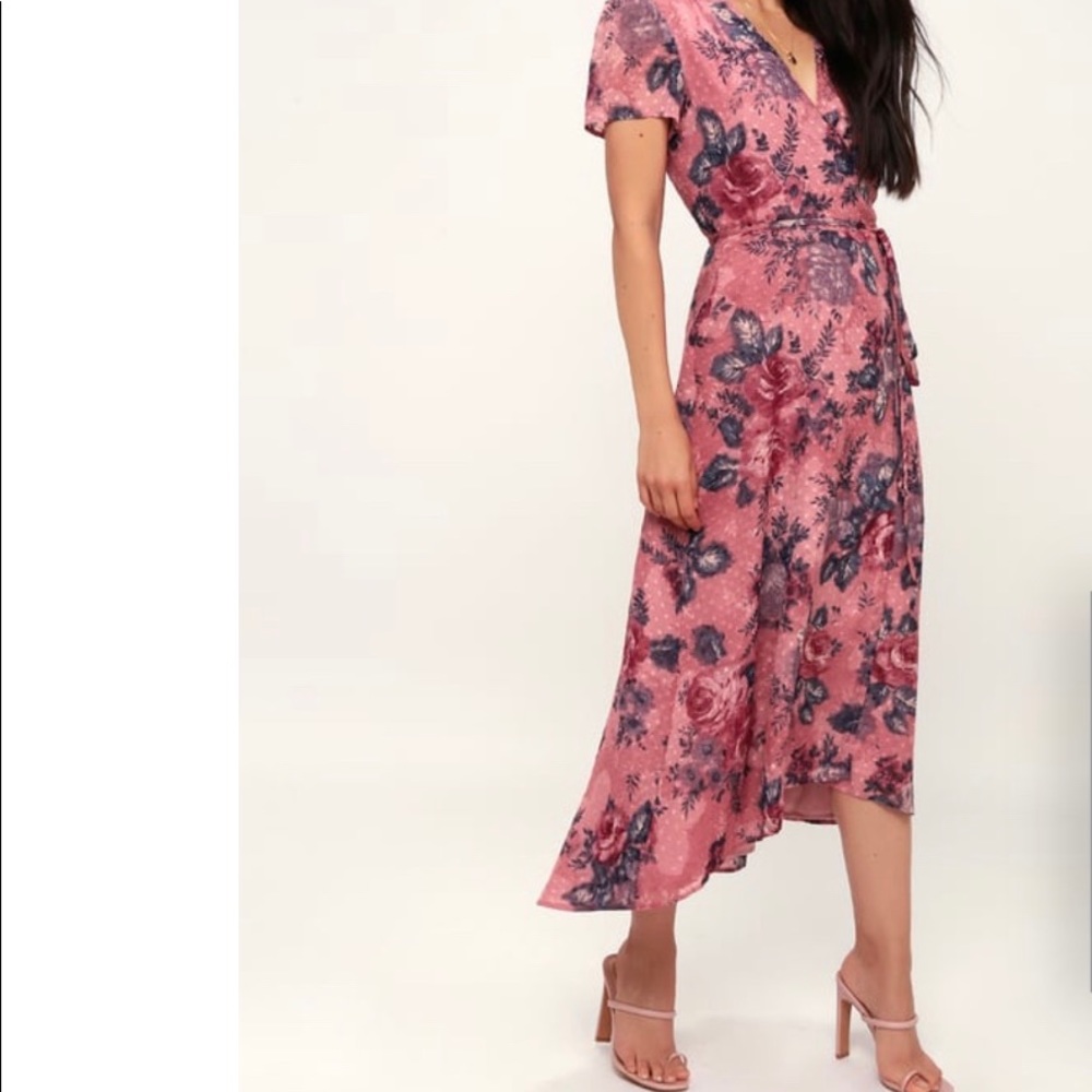 Lulus Mauve pink floral midi wrap dress